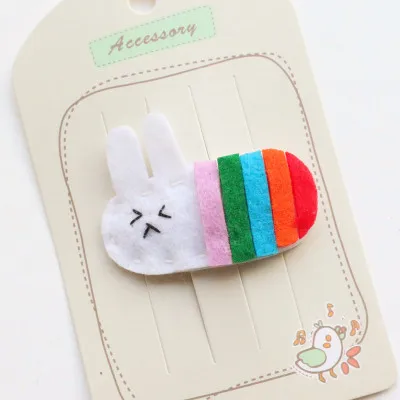 Rainbow Rabbit Детская милая девушка голова орнамент мультфильм чистый ручной ткань зажим для волос BB клип - Цвет: Rainbow Rabbit
