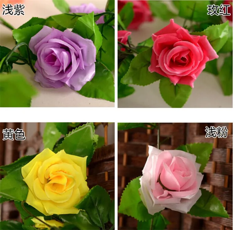 2.45m Simulation Big Roses Cane Silk Flower Pipe Restaurants Balcony Decoration Door Lintel Romantic Wedding | Дом и сад