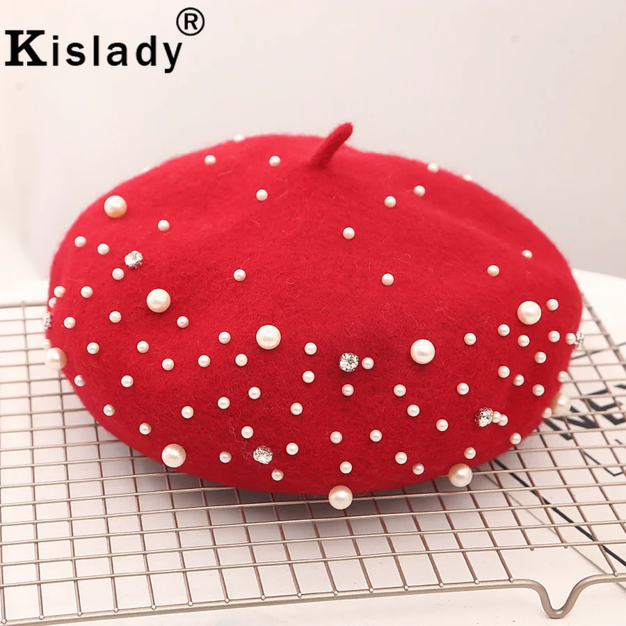 Kislady модные шерстяные с перламутром шапки-береты Новый осень зима Англия Винтаж