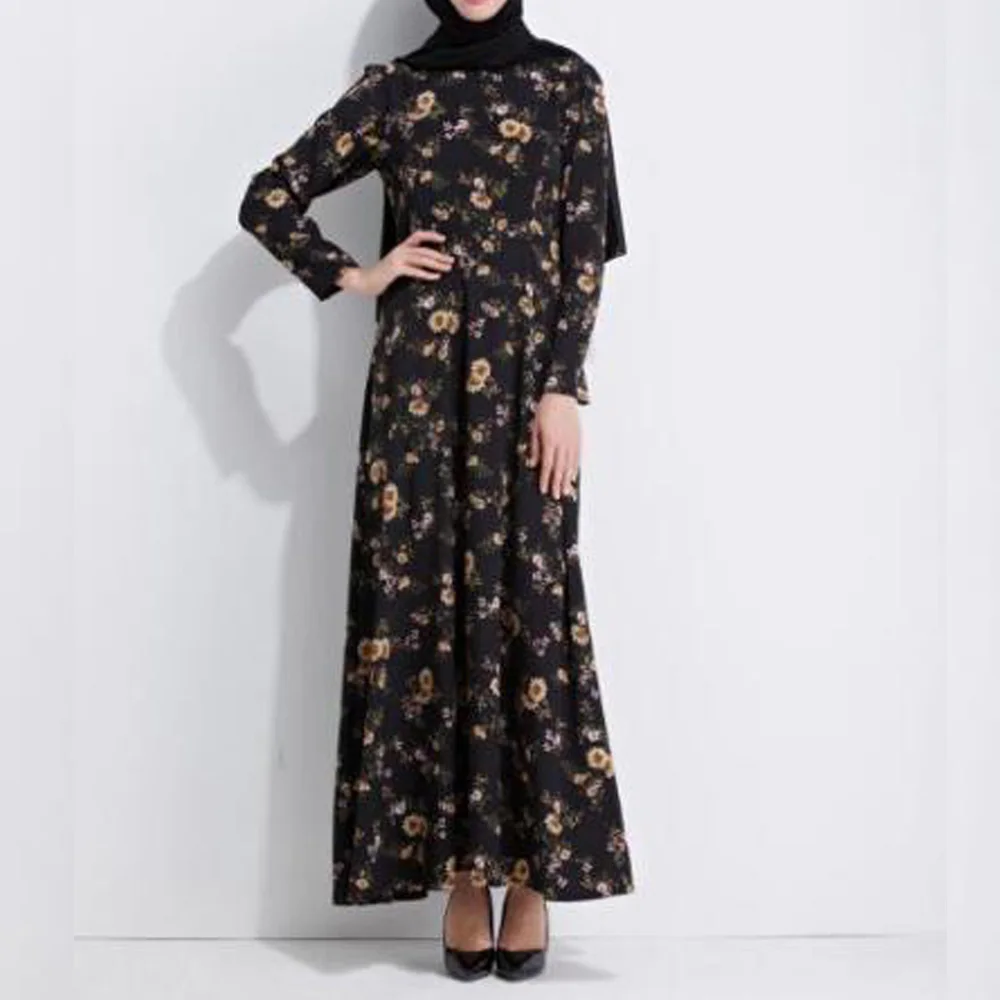2019 abaya Платье женское мусульманское платье с цветочным принтом кафтан Турция
