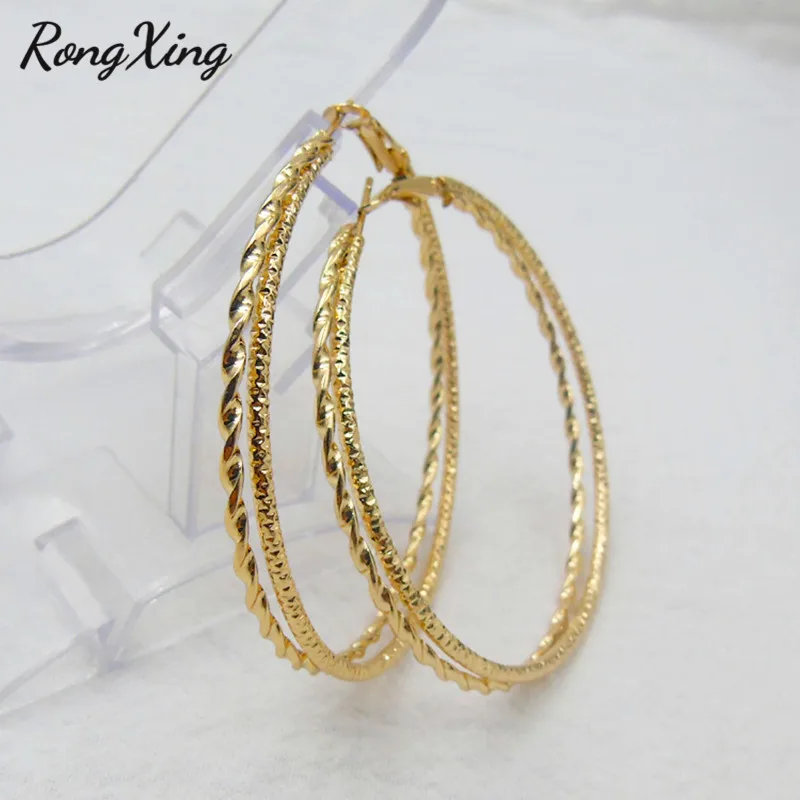 Женские серьги-кольца RongXing стильные двухслойные большие круглые серьги в стиле