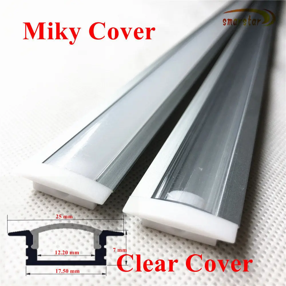 

smarstar 100 cm embedded aluminum shell U shape aluminum profile milky clear cover end cap 1m channel for LED strip light #8