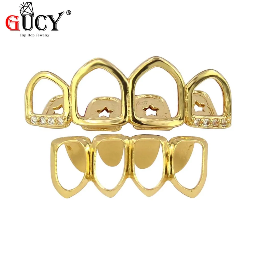 GUCY в стиле хип хоп декоративные Зубные коронки комплект ювелирных изделий золото