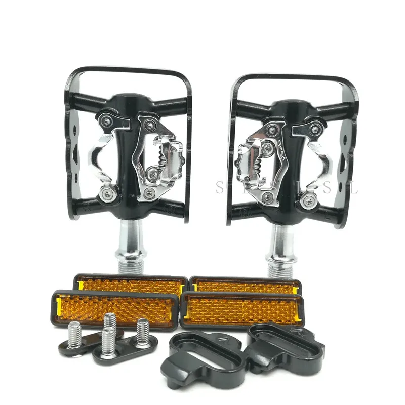 

MTB SPD Bicycle Multifunction Pedals Aluminum Alloy Mountain Bike Self Locking Non-slip Pedal Reflector Pedal With Cleat Set