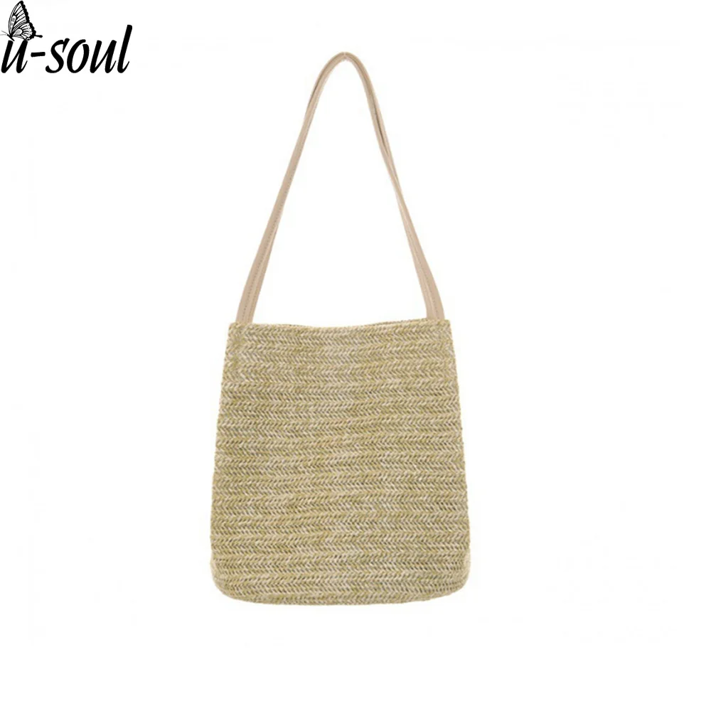 

Summer rattan women's shoulder bag trend leisure grass weaving shoulder bucket bag wild simple style portable handbag A11271