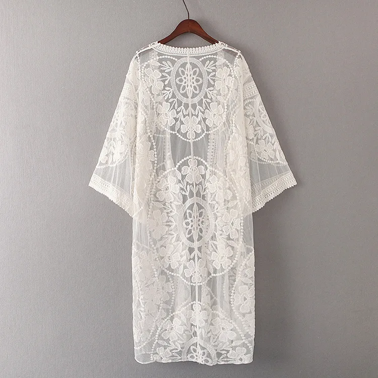 Женский пляжный кардиган кимоно Повседневная Свободная блузка белого цвета с