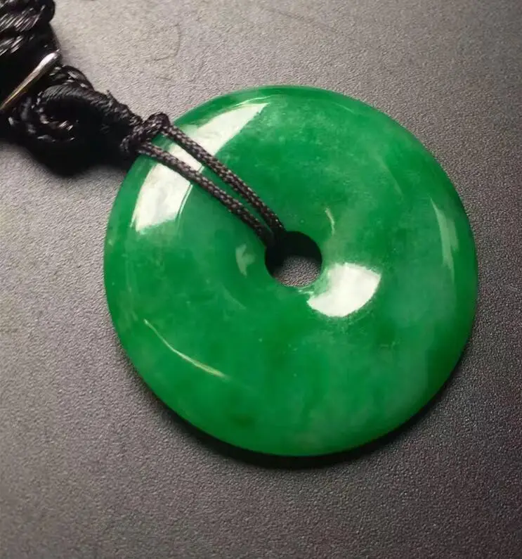 Beautiful wholesale Chinese natural hand-carved Harmony Lucky Green jade pendant+ Rope Necklace Fashion Jewelry