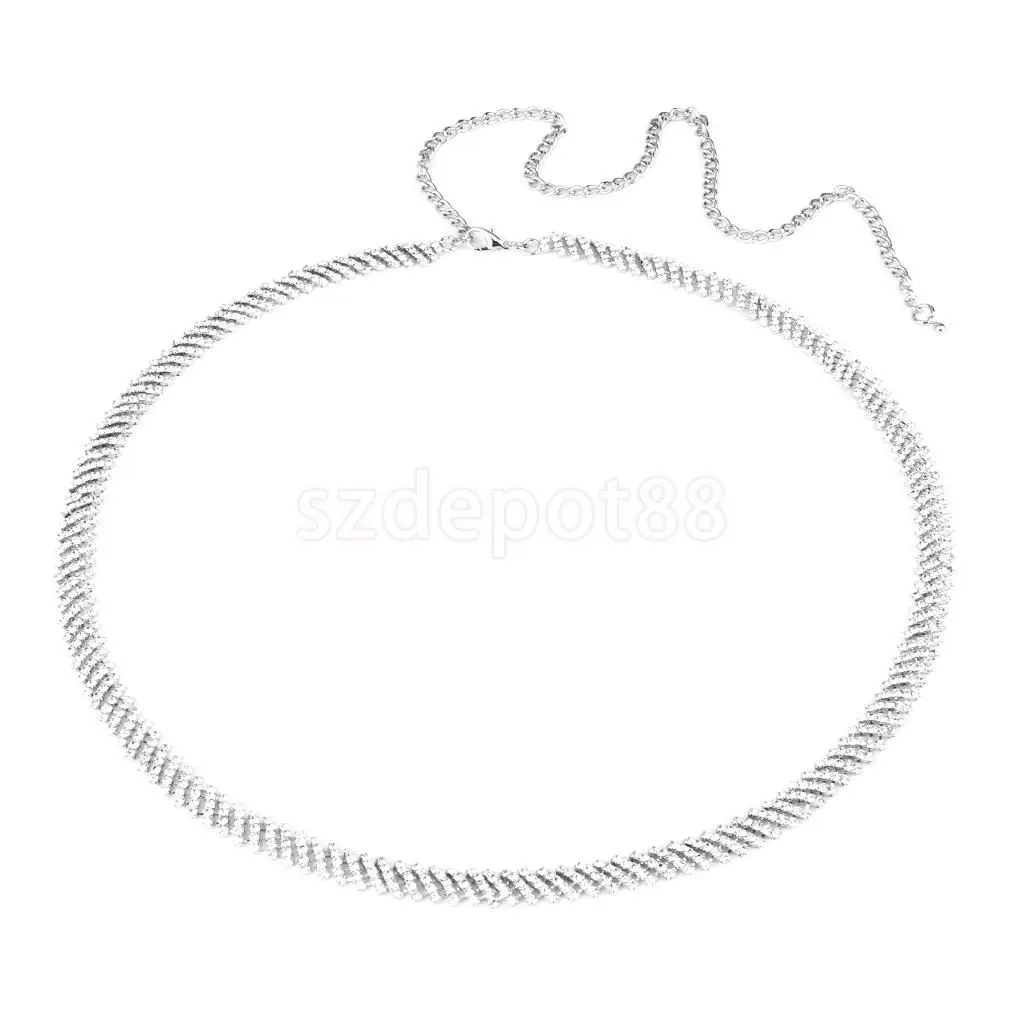 Косой Кристалл 5 ряд дамы талии цепи пояс в серебре | Аксессуары для одежды