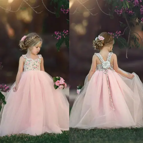 2018 New Summer Princess Girls Pink Pageant Flower Tutu Dress Sweet Kids Party Wedding Floral Ball Gown Formal | Детская одежда и