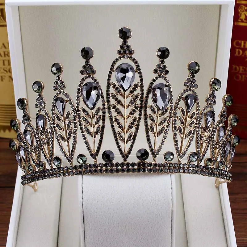 Baroque crown Барокко Vinatge роскошные свадебные аксессуары для волос черный и серый кристалл Корона стразы день рождения Тиара повязка на голову для свадебной вечеринки - Окраска металла: Baroque crown