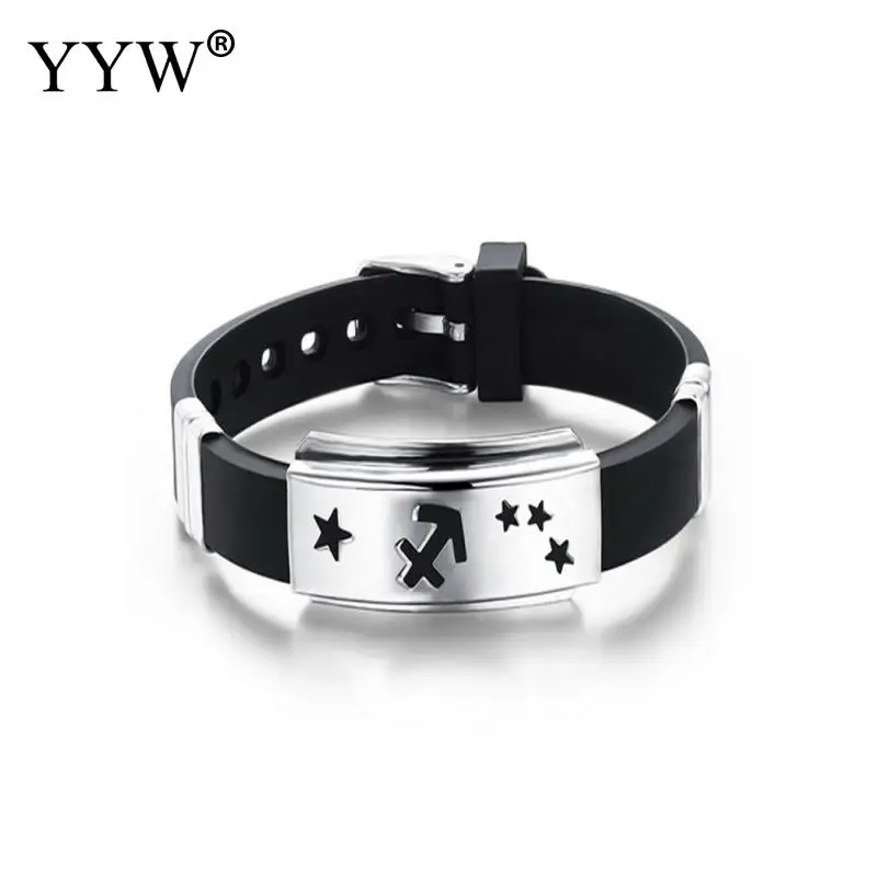 

YYW 12 Twelve Constellations Bracelet Leo Blue Moon Stars Lion Symbol Jewelry Moon dome zodiac Stainless Steel Silicone Bracelet
