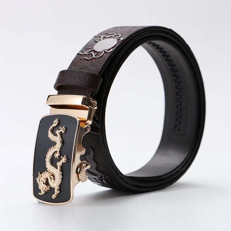 

High Quality Cow Leather Dragon Flight Pattern Belt Fashion Automatic Buckle Belt for Men Casual Belt larger size 110-130cm