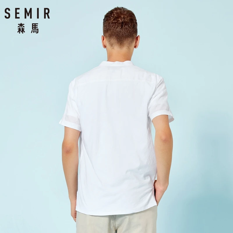 SEMIR рубашка без воротника мужская с коротким рукавом 100% хлопок мужские