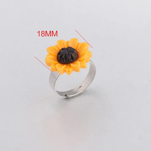 18mm black Fnixtar смола кольцо «Подсолнух» Маленькая ромашка хризантемы регулируемое кольцо из нержавеющей стали для женщин 10 шт./лот - Цвет основного камня: 18mm black