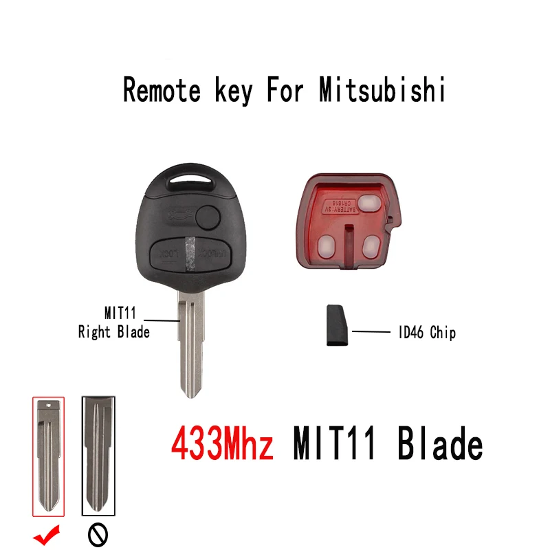 Чип 433 МГц + ID46 3 кнопки пульт дистанционного управления для автомобиля Mitsubishi Lancer