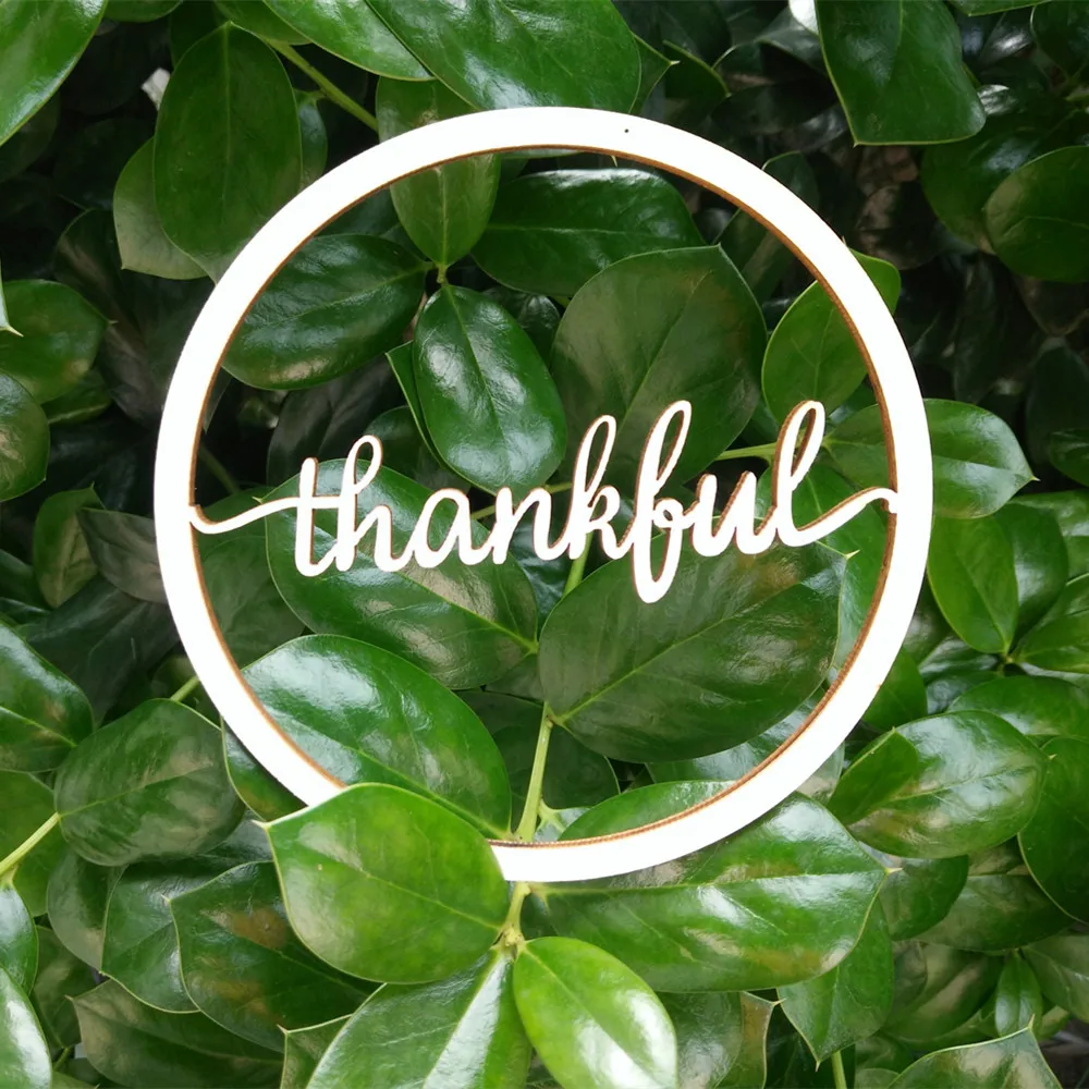 10pcs Wooden Laser Cut Unfinished Round Circle Thankful Script Word Sign Wood Thanks Signs Cursive Words Home Room Decoration | Дом и сад