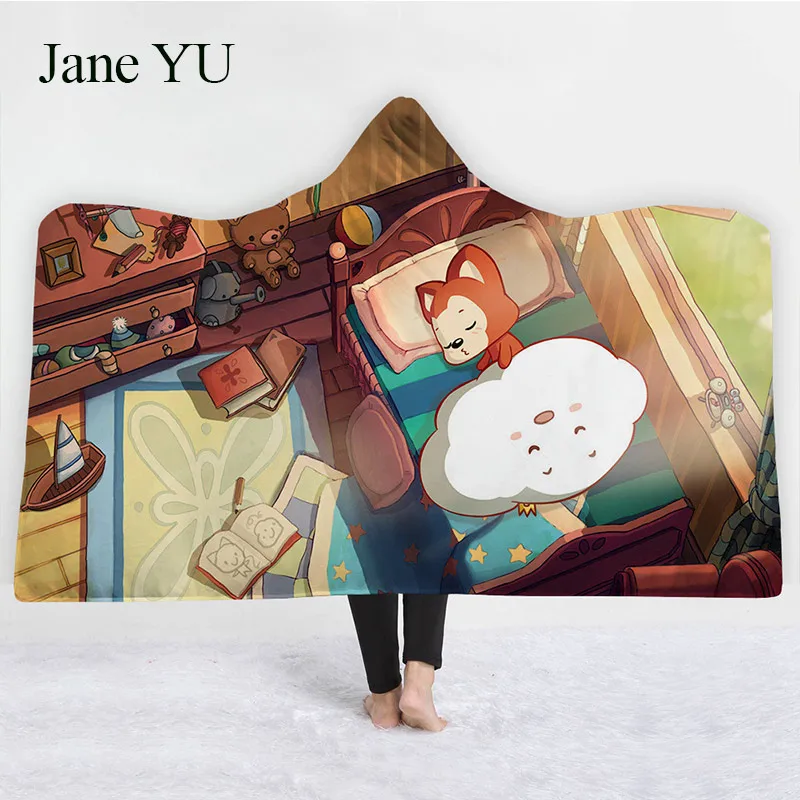 JaneYU прекрасный мультфильм с капюшоном Новое домашнее детское утолщенное двойное одеяло украшение