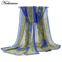 new designer woman scarves porcelain printed soft chiffon silk scarves for girl pashmina cape tippet muffler 60150cm