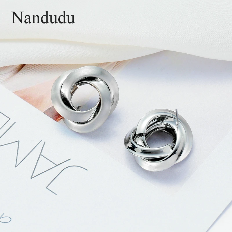 Nandudu, новинка, золотые и серебряные серьги с узлом, фирменные ювелирные изделия, подарок для женщин, девушек, три круга, серьги с крестиком, объемные
