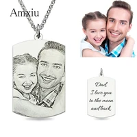 amxiu personalized photo necklace 925 sterling silver square pendant necklaces for women men custom picture engrave name jewelry