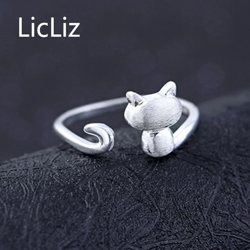 LicLiz новые открытые серебряные кольца в виде кошки для женщин ювелирные изделия