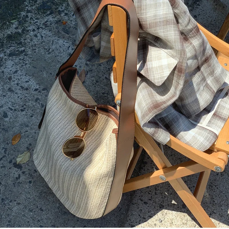 

Summer Straw Women Shoulder Bags Large capacity Vacation Beach bag Female Tote Bag Ladies handbags designer bolsa feminine