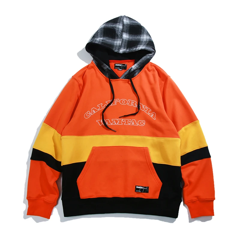 TKPA Цвет решетки лоскутное Повседневное Pocket Hoodie High Street толстовки Для мужчин