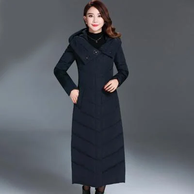 Navy Blue Длинный пуховик, зимняя куртка на белом утином пуху,, Женская Толстая теплая тонкая однотонная парка с капюшоном, женская верхняя одежда из гусиного пера Oka738 - Цвет: Navy Blue
