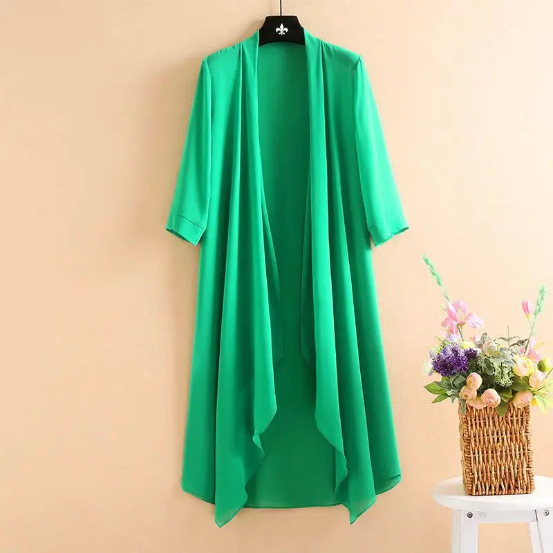 Женский Длинный Шифоновый кардиган Черный Тонкий Повседневный Кардиган с