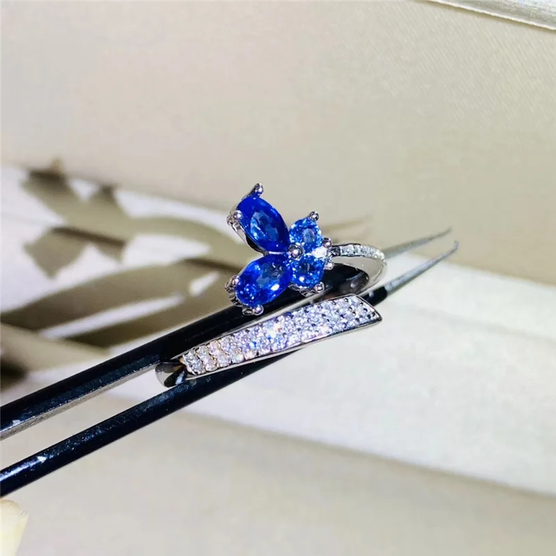 Natural Fashion Srilanka Sapphire Rings with CZ for Women Ladies gifts Genuine gemstones Fine jewelry 925 Sterling Silver #494 | Украшения