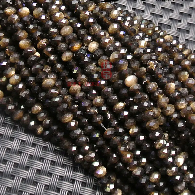 2x3mm Natural Gold Obsidiani Stone Beads Faceted Rondelle Spacer DIY Loose For Jewelry Making beads Accessories 15'' Gift |
