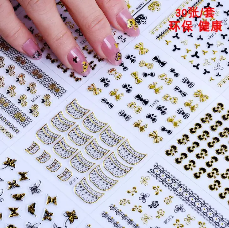 NL33-30pcs 24/30pcs жидкость для Стикеры s 3D Nail Art Наклейки на клею, Стикеры Star/Ювелирные изделия/геометрический дизайн ногтей Стикеры слайдер Фольга - Цвет: NL33-30pcs