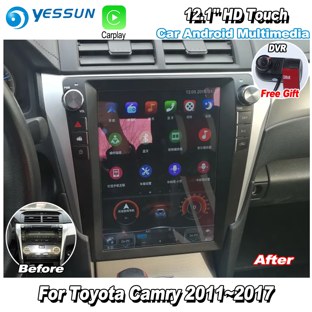 YESSUN 12,1 ''HD вертикальный экран для Toyota Camry 2011~ автомобильный радиоприемник Android Carplay gps Navi maps камера DVR Touch no CD DVD