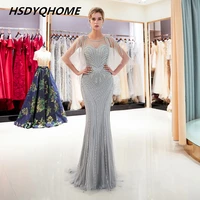elegant high quality beading evening dresses sexy mermaid amazing long dray prom party gown