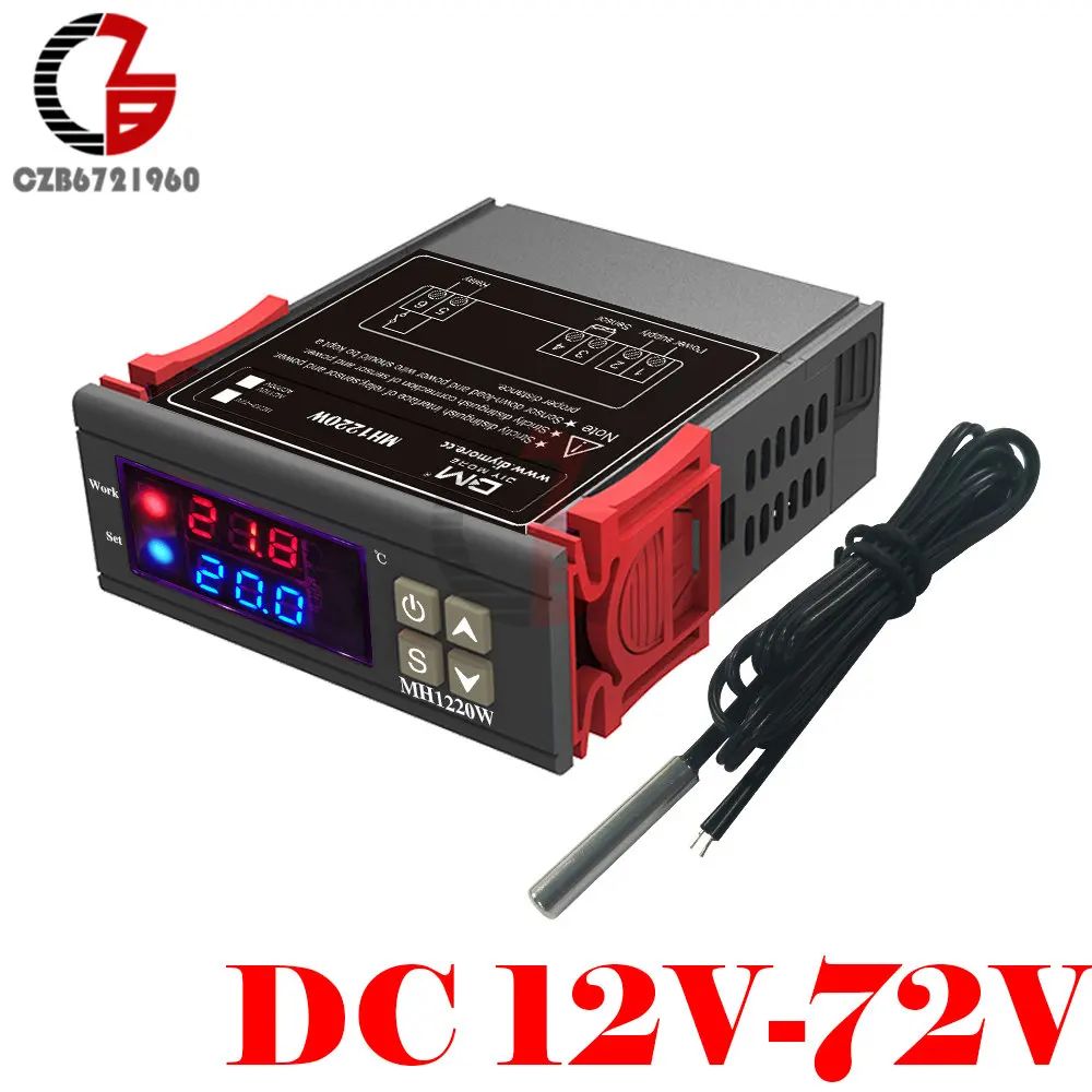MH1220W DC 12V 220 В, 110 В, 12 В, 24 В, двойной светодиодный цифровой термостат, регулятор температуры, термометр, инкубатор, термометр, метеостанция - Цвет: MH1220W DC 12V