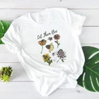 Женская хлопковая футболка с коротким рукавом, принтом пчелы и цветов