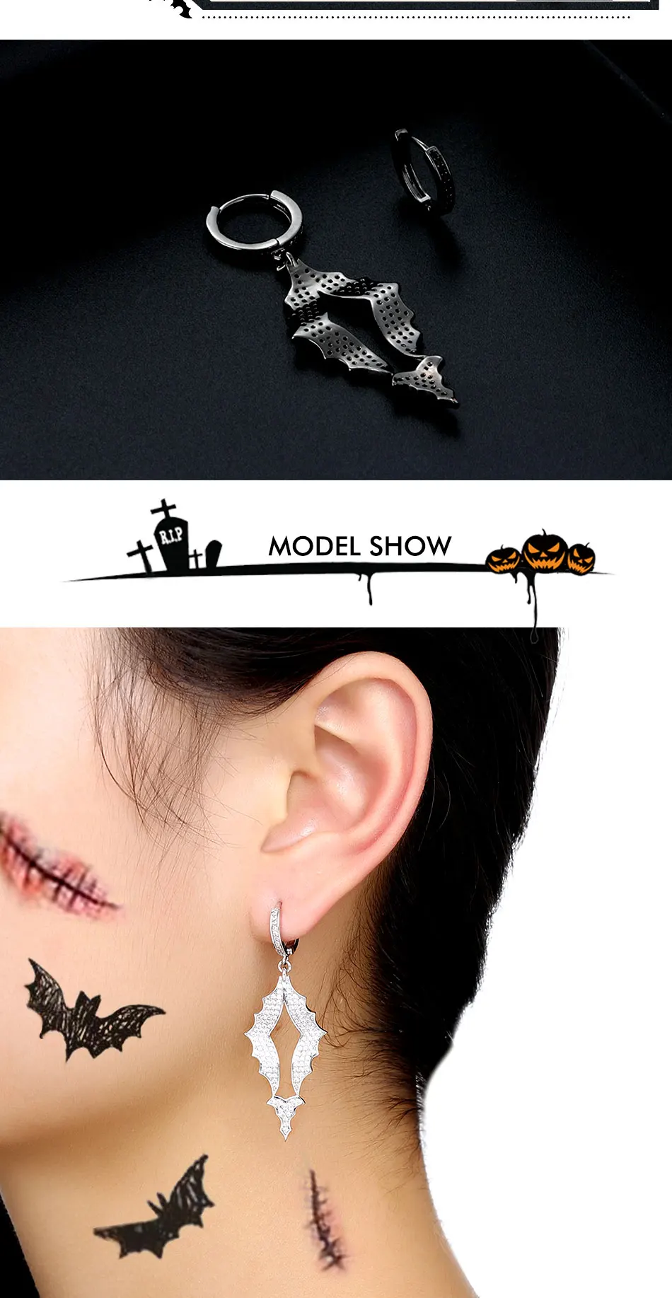 ORSA JEWELS, оригинальные серьги-кольца, прозрачный черный цвет, блестящие AAA CZ, крыло летучей мыши, серьги для девочек, вечерние ювелирные изделия для девочек, OE198