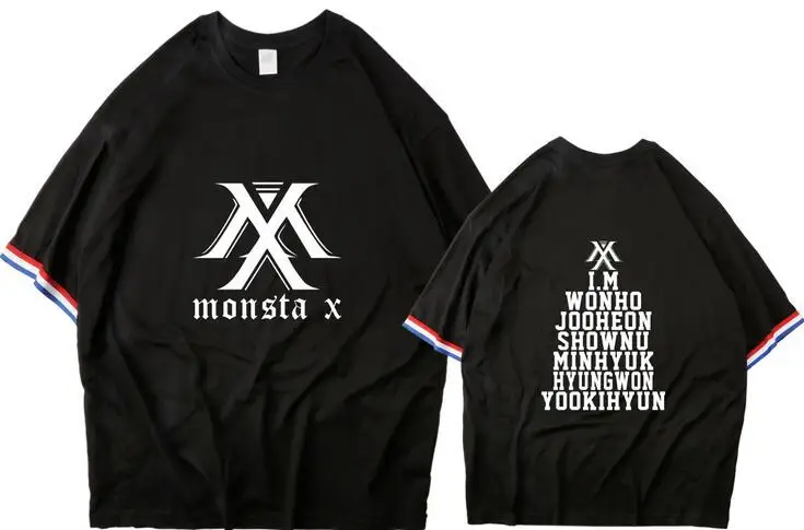 Monsta x all member name летняя черная футболка с круглым вырезом для фанатов kpop