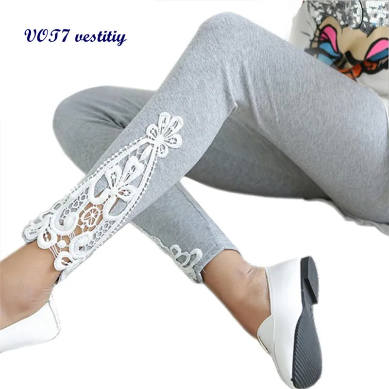 VOT7 vestitiy 2018 Модные осенние женские кружевные леггинсы с треугольными боками