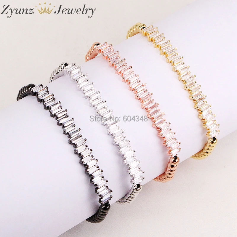 

5 Strands ZYZ312-3381 Micro Pave CZ Charm Bracelet Fashion Men Women Curved Bar Connector Bead Braided Macrame Bracelets