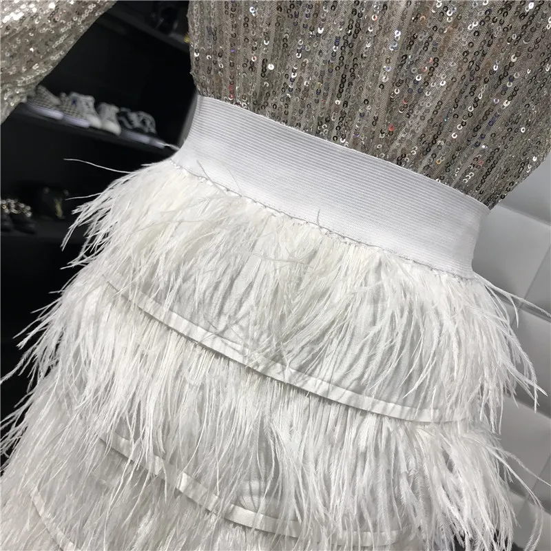 Korobov Femininos Vestido Elegant Feathers Tassel Patchwork Skirts Elastics Waist Cake Skirt 2019 New Arrivel Saia 76834 | Женская