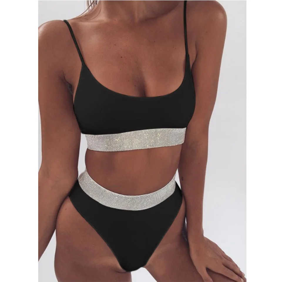 SUNRAINBOW 2019 Girls Solid Biquini High Wasit White Black Red Bikini Women Swimwear Female Swimsuit Set Bating Suit Swim |