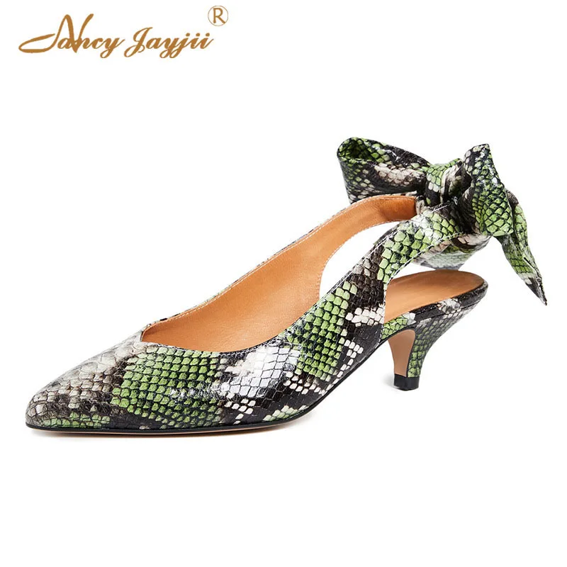 

Nancyjayjii Green Snakeskin Butterfly-Knot Women’S Slingbacks Pumps Pointed Toe Kitten Heels Spring Autumn Female Fashion Shoes