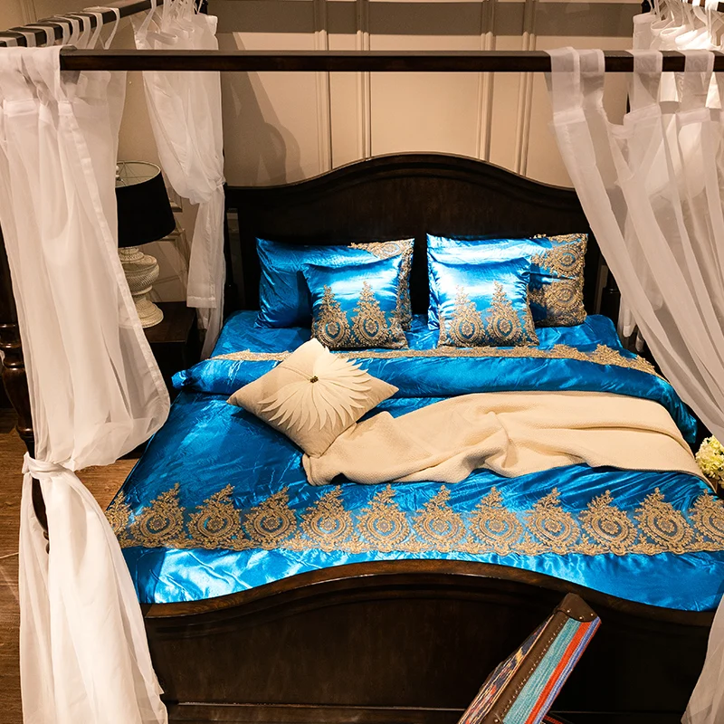 Шелковый однотонный кружевной роскошный комплект постельного белья Королевский
