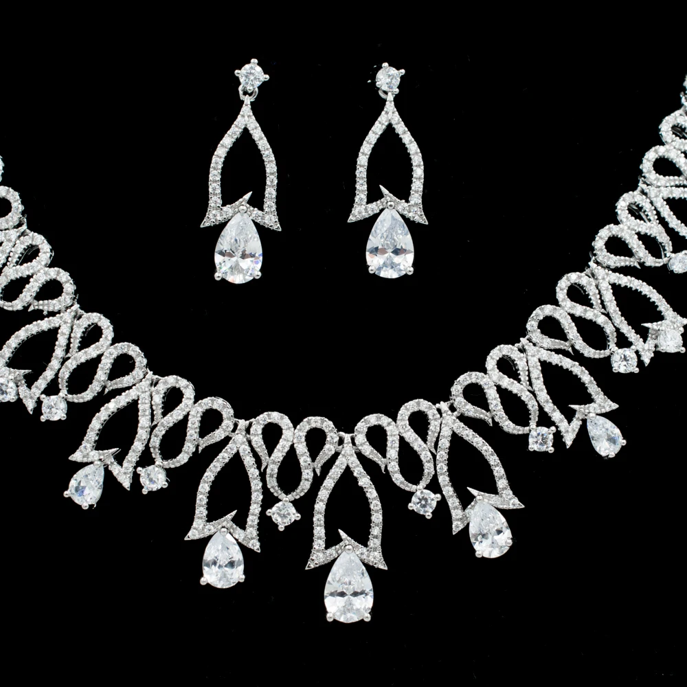 Полный ААА Цирконий Ожерелье Серьги Женщины Комплект Ювелирных Изделий
