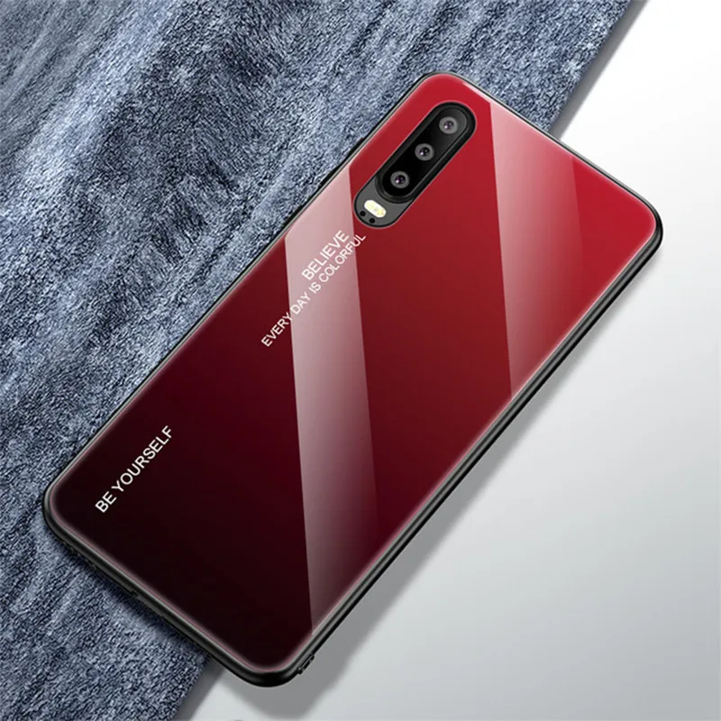 Градиентный чехол из закаленного стекла для телефона huawei Honor 8X mate 20 Pro mate 10 P20 Lite P Smart Plus Nova 3i 3 4 P30 - Цвет: Красный