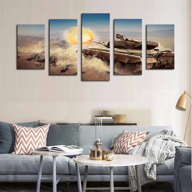 Без рамки 5 панелей современный Танк HD картина холст печать Картина Настенная