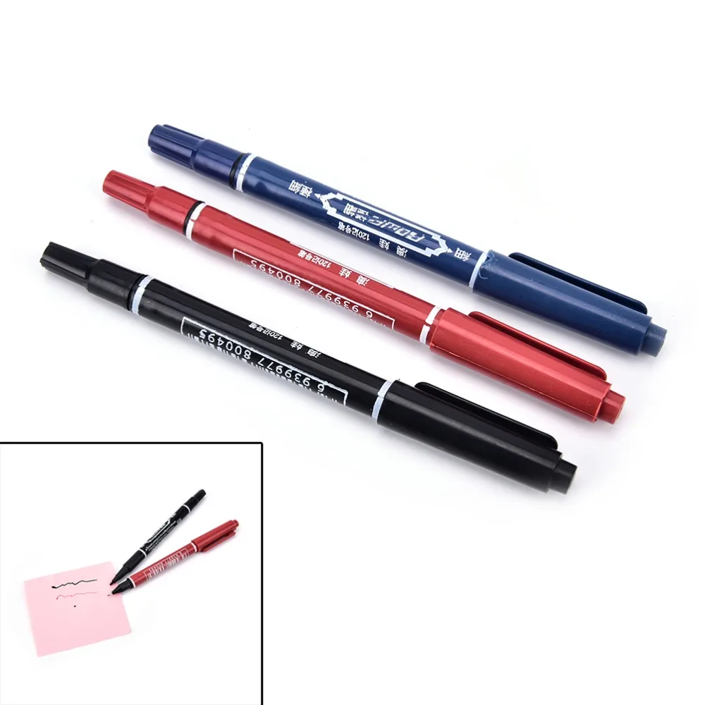 

3 Colors Permanent Paint Marker Pen Twin Tips Doubled Headed Hook Line For CD DVD Media Disc Quick-drying Writing Pens 1PC