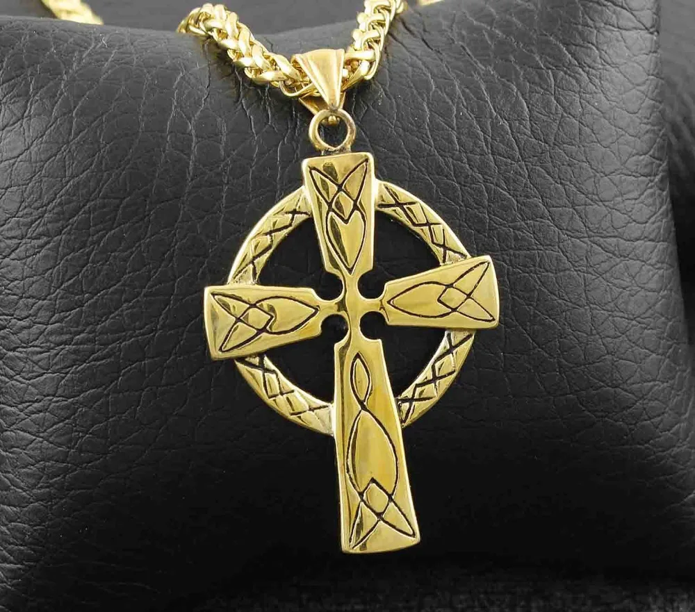Никогда не выцветают мужские золотые тона крест ирландский Шарм ожерелье + цепь |