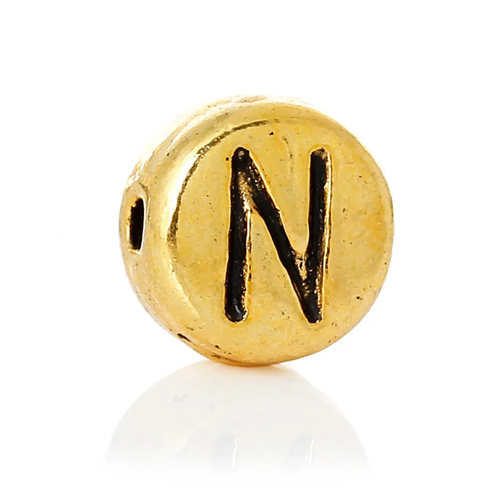 

DoreenBeads Letter A/I/N Spacer Beads Flat Round gold color tone Alphabet/Letter About 7mm(2/8") Dia,Hole:Approx 1.2mm,100 PCs